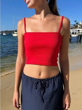 Brandy Melville Red Ribbed Spaghetti Strap Crop Tank
